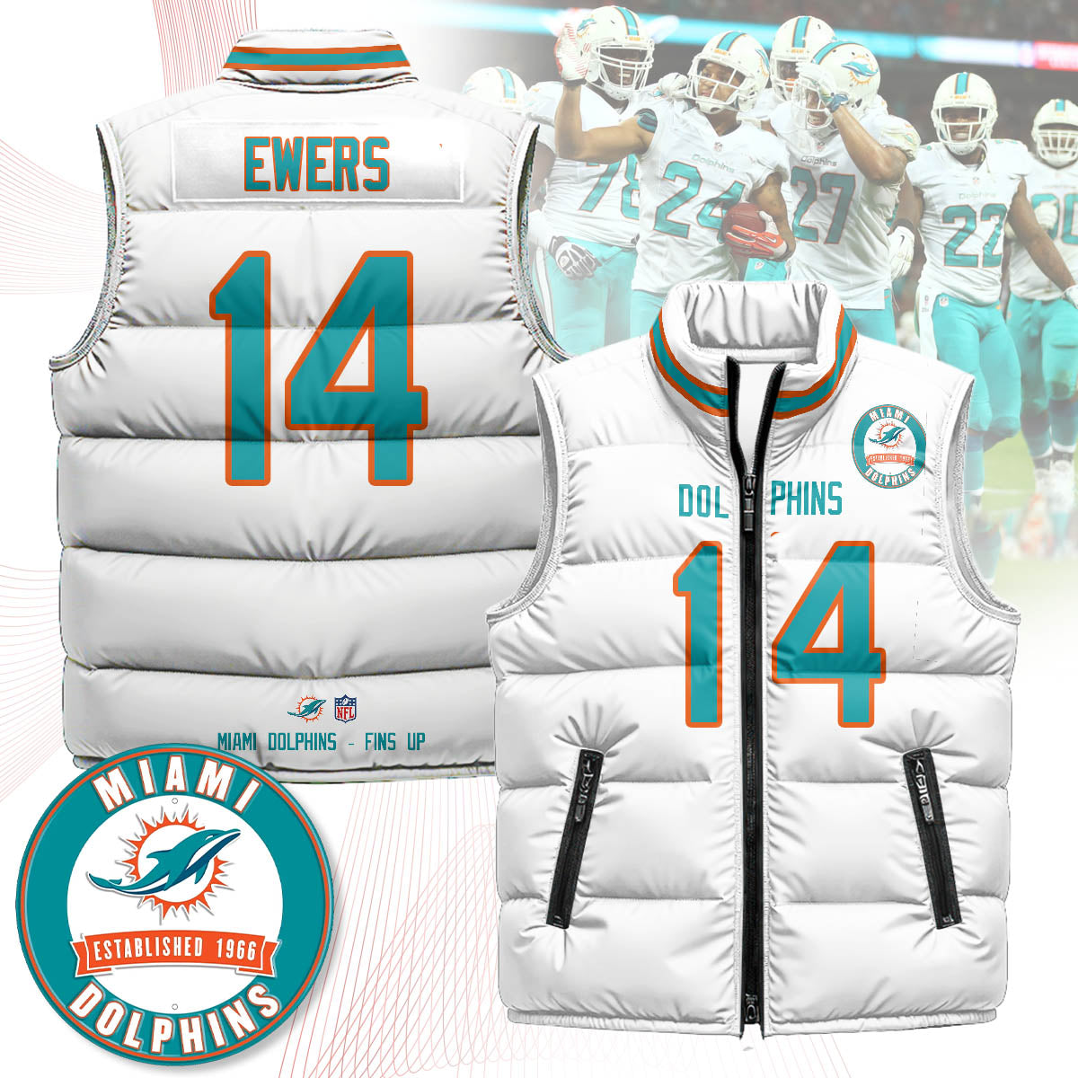 Miami Dolphins Unisex Puffer Vest - Printed