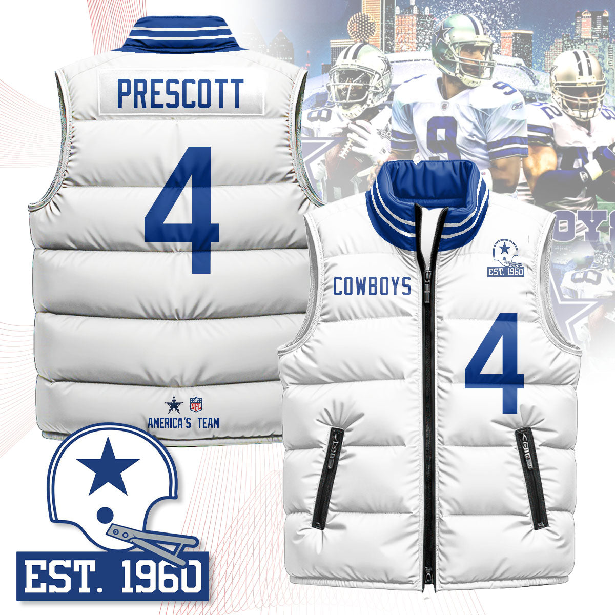 Dallas Cowboys Unisex Puffer Vest - Printed