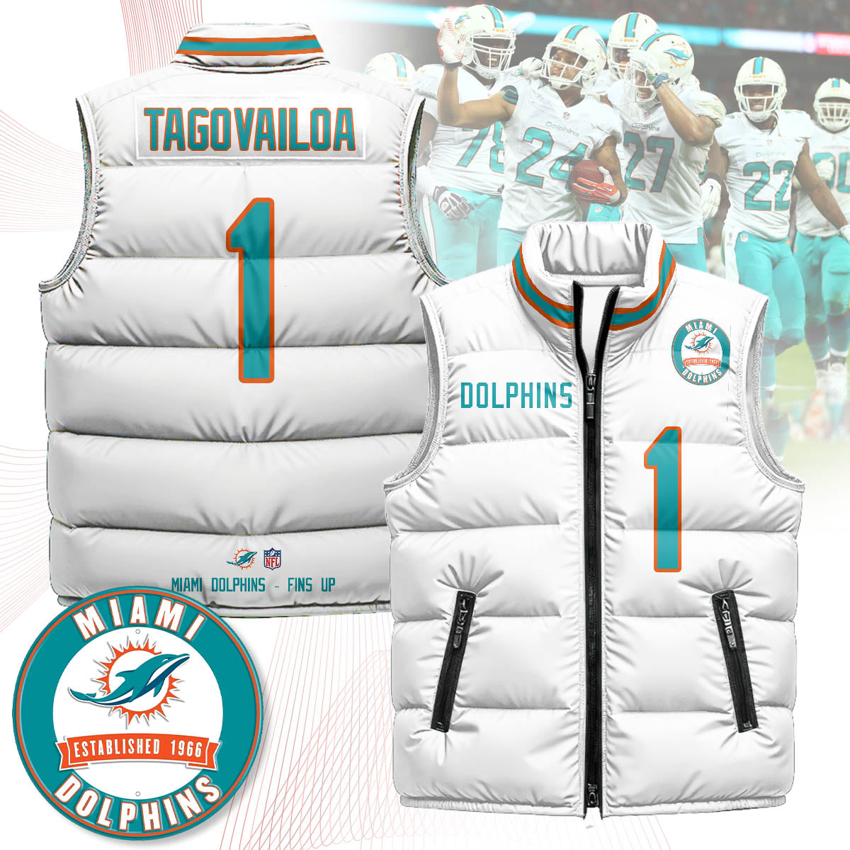 Miami Dolphins Unisex Puffer Vest - Printed