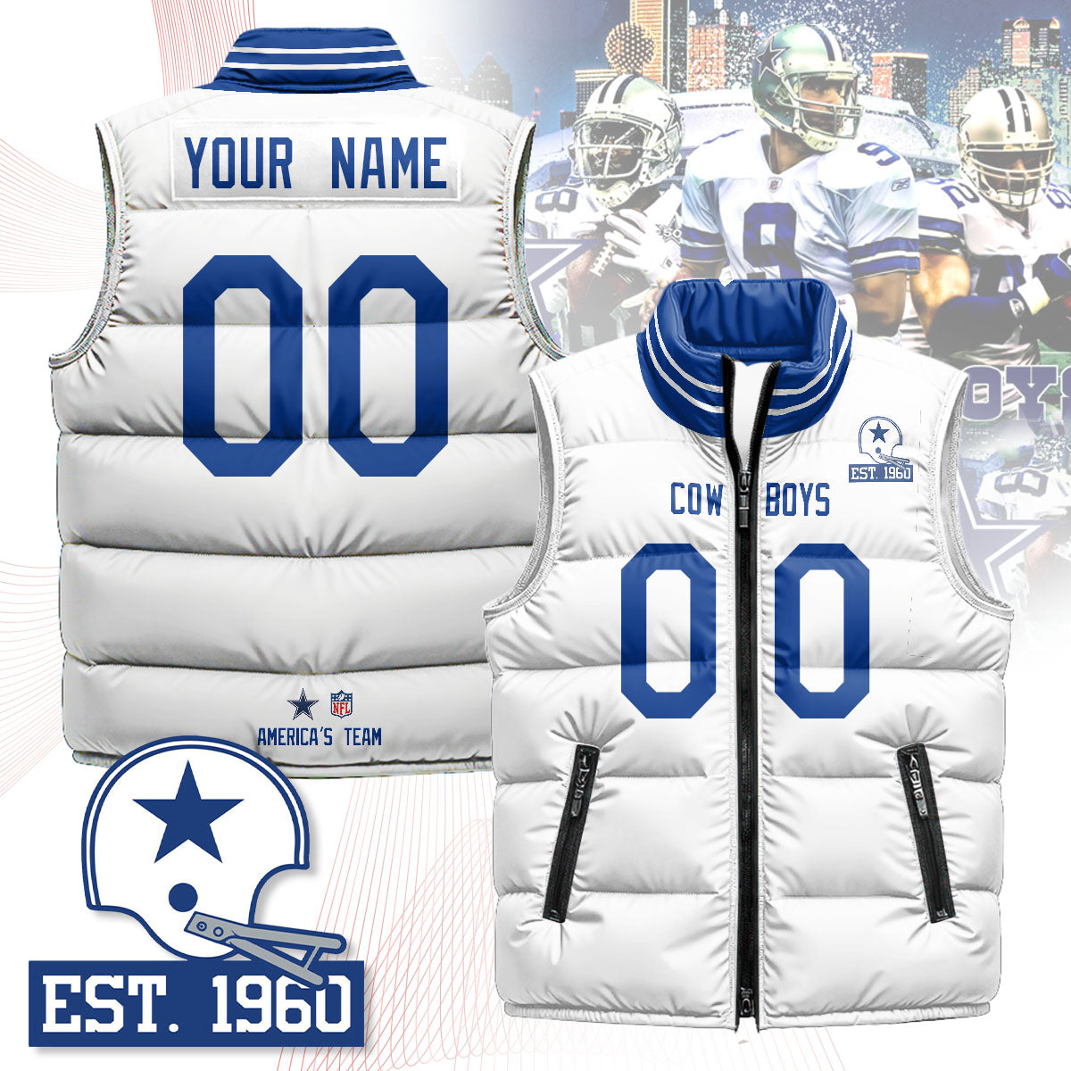 Personalized Dallas Cowboys Unisex Puffer Vest - Printed