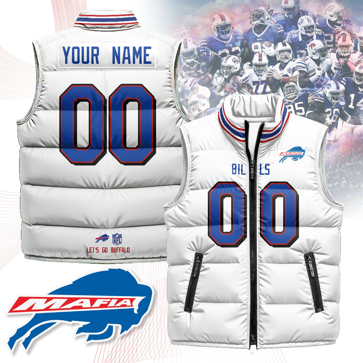 Personalized Buffalo Bills Unisex Puffer Vest - Printed