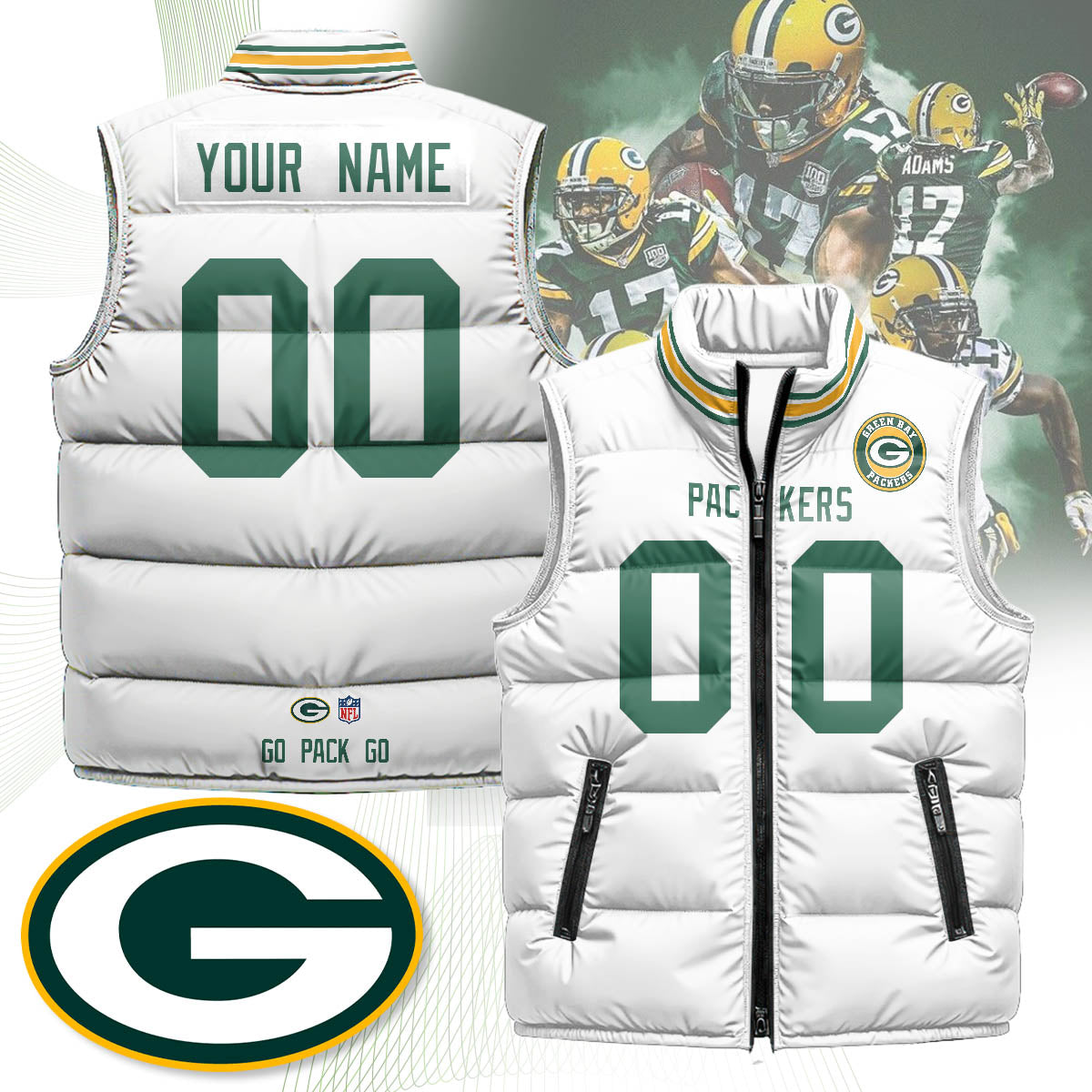 Personalized Green Bay Packers Unisex Puffer Vest