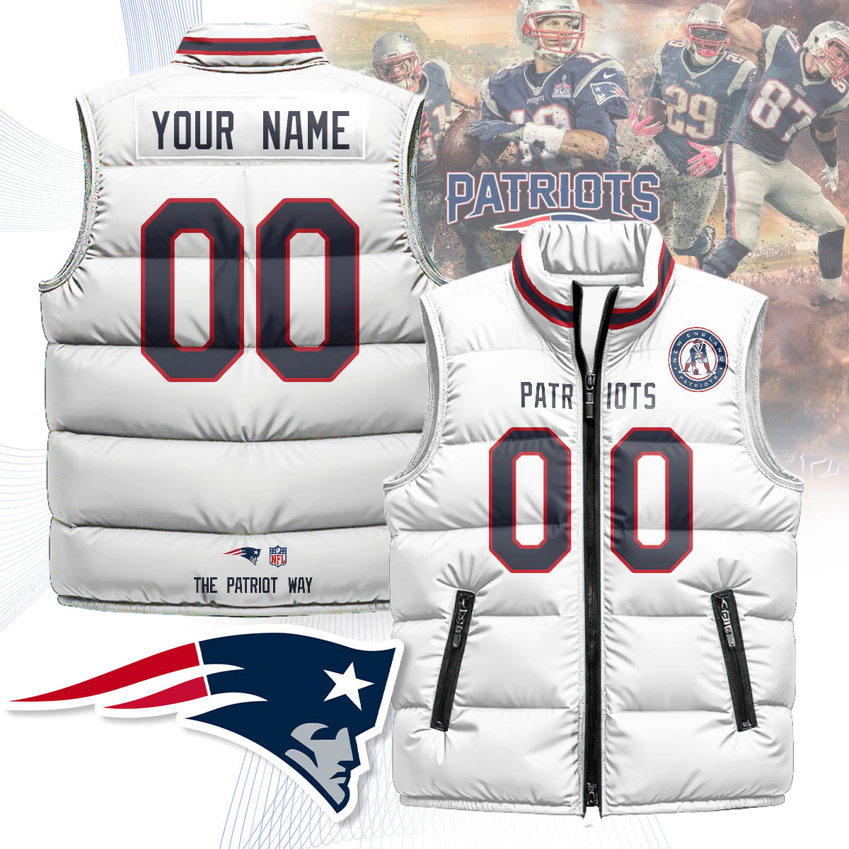 Personalized New England Patriots Unisex Puffer Vest - Printed
