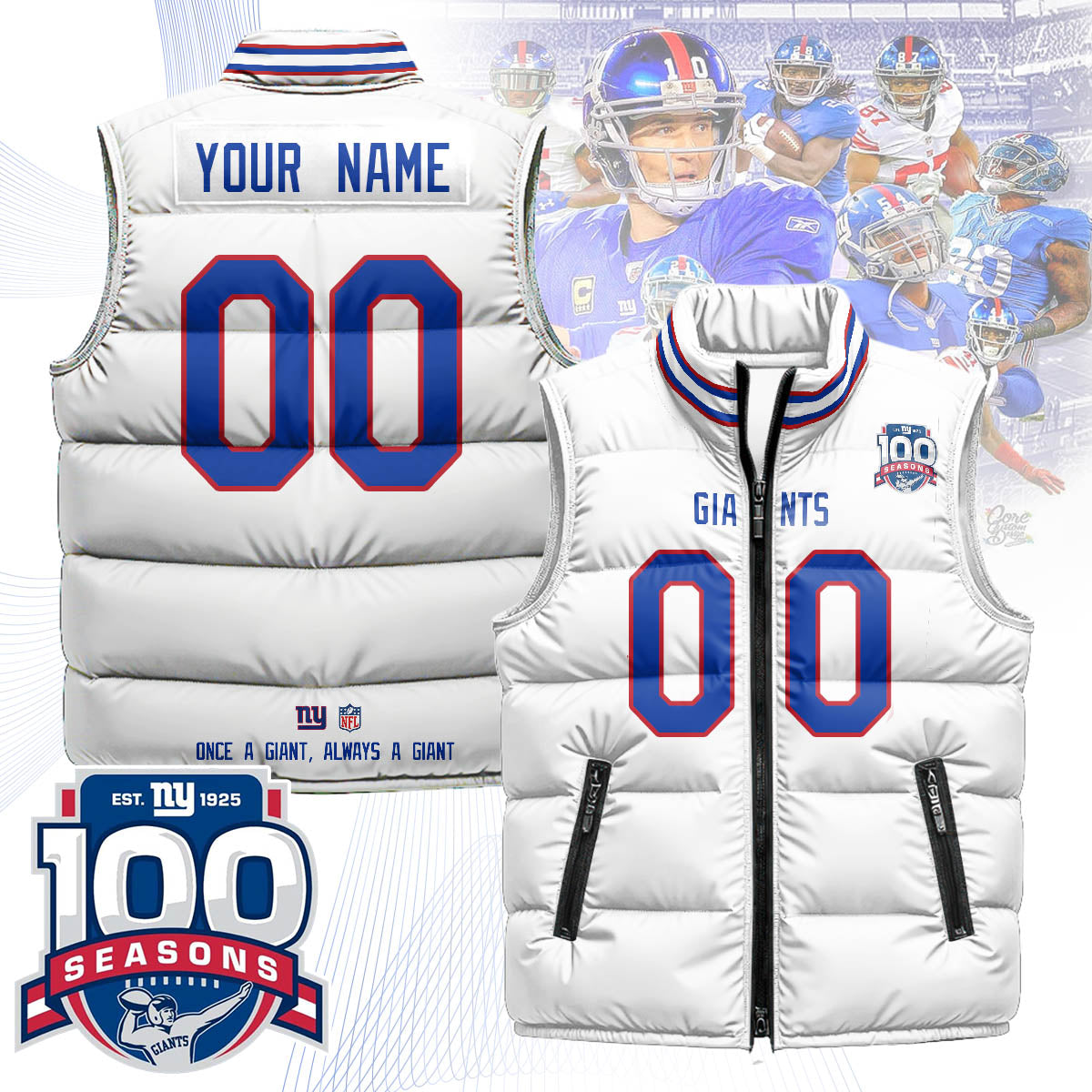 Personalized New York Giants Unisex Puffer Vest - Printed