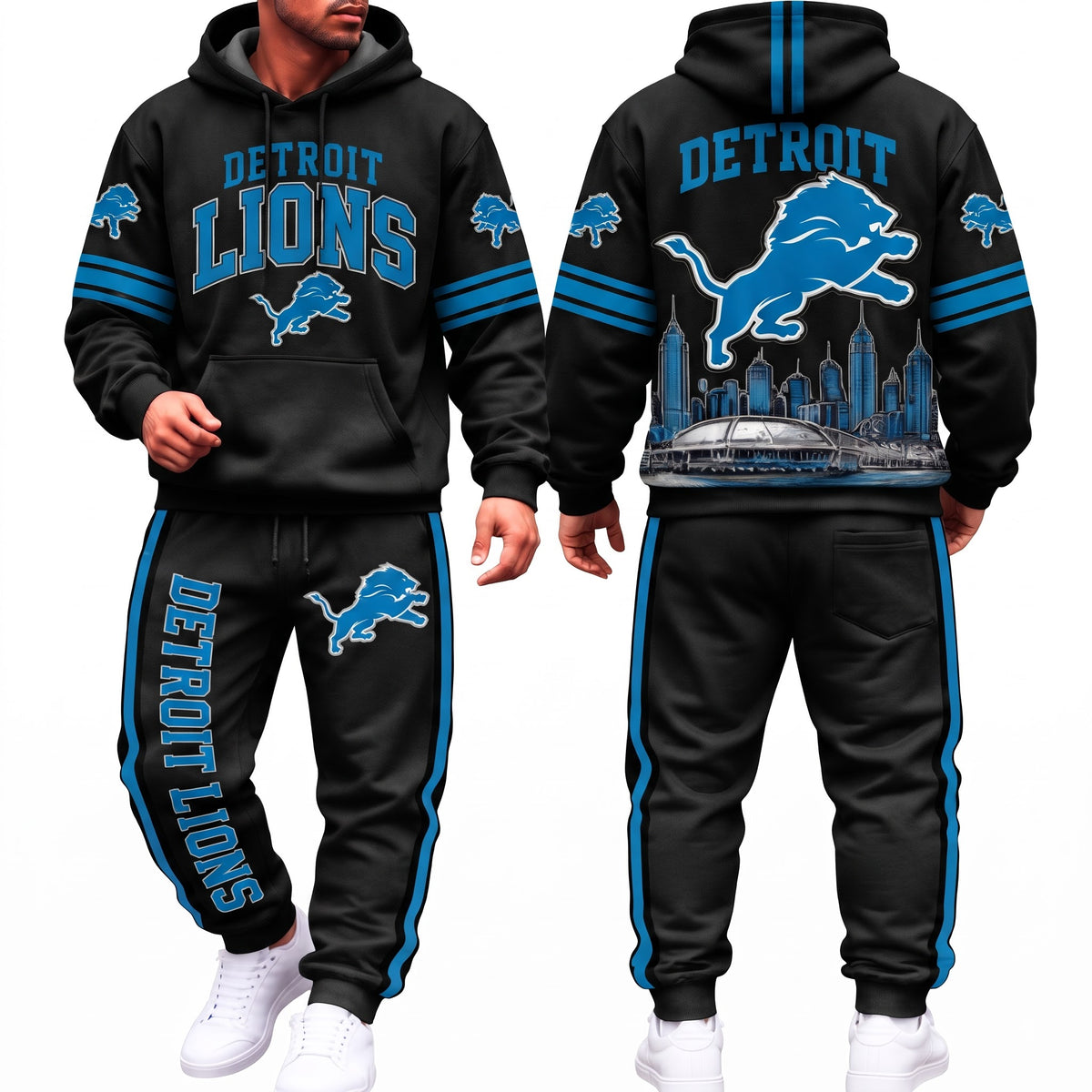DET Streetwear Hoodie Pants Set - Printed