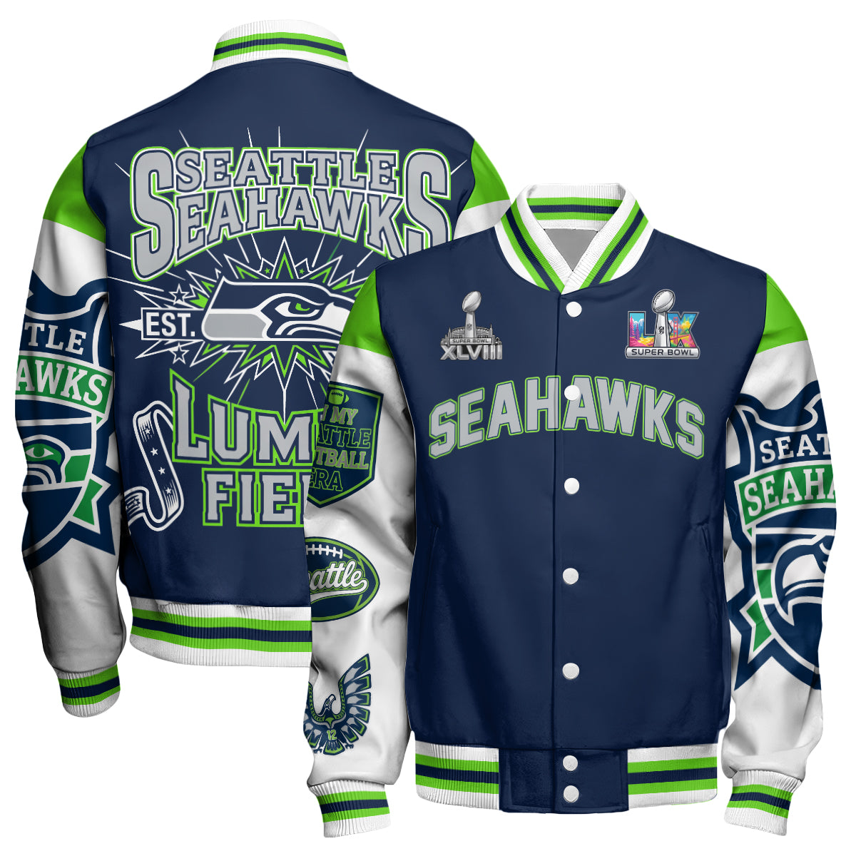 SEA "Lumen Field" Limited Edition Varsity Jacket - Printed