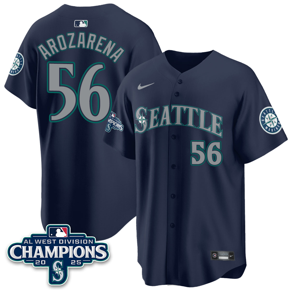 Seattle Mariners 2025 AL West Division Champions Jersey - All Stitched