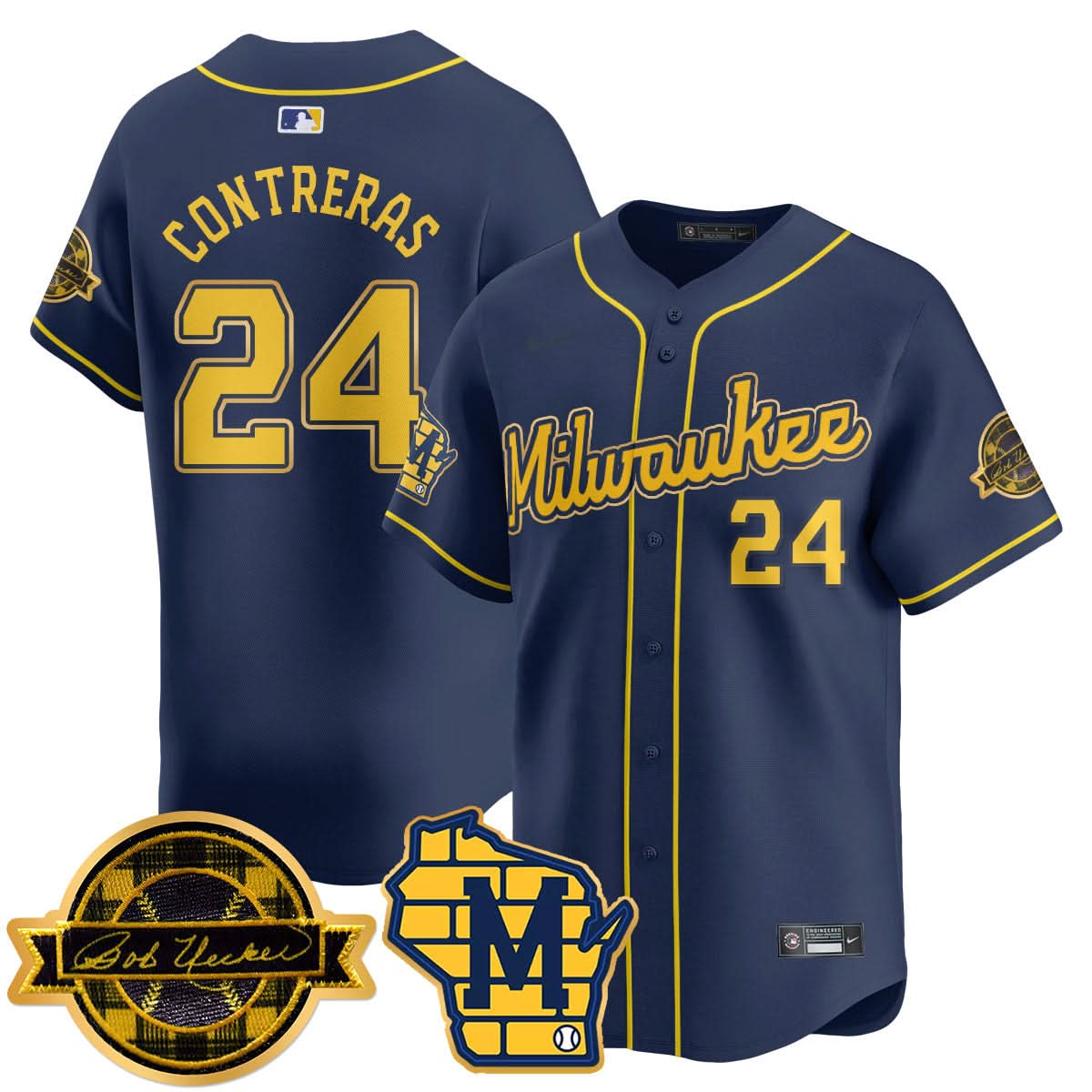 Milwaukee Brewers 2025 Limited Gold Jersey - Bob Uecker Patch - All Stitched
