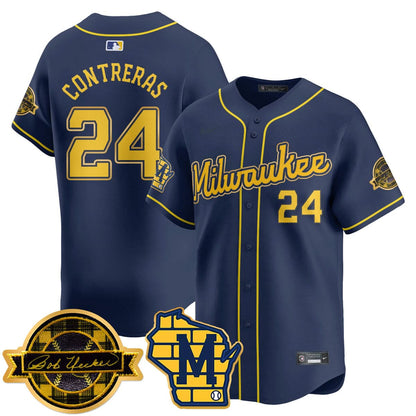 Milwaukee Brewers 2025 Limited Gold Jersey - Bob Uecker Patch - All Stitched