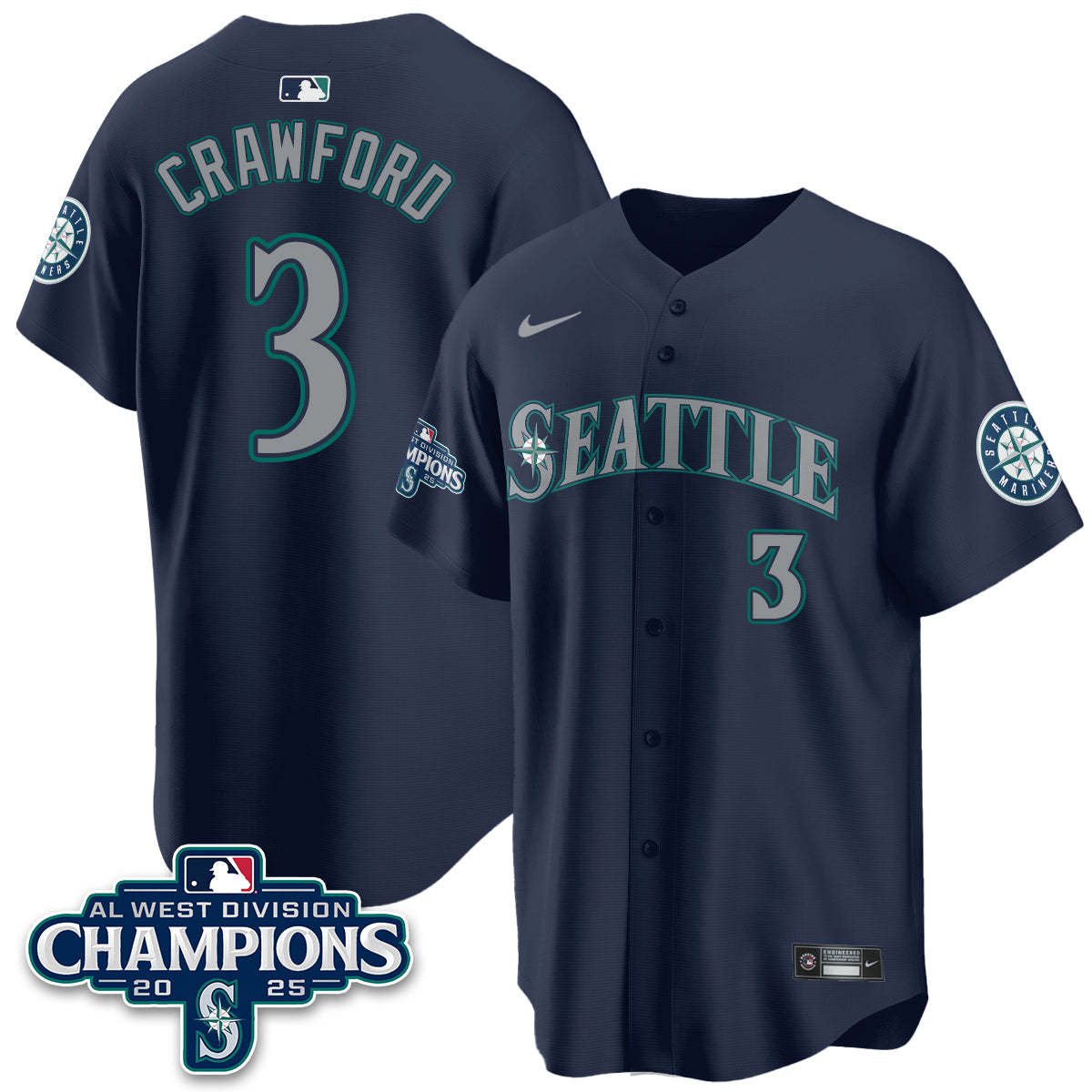 Seattle Mariners 2025 AL West Division Champions Jersey - All Stitched