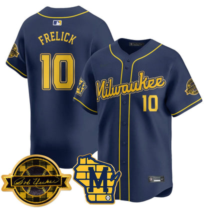 Milwaukee Brewers 2025 Limited Gold Jersey - Bob Uecker Patch - All Stitched