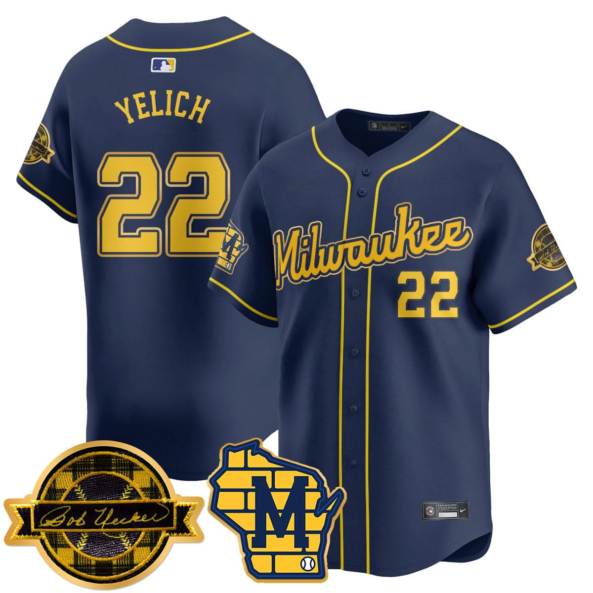 Milwaukee Brewers 2025 Limited Gold Jersey - Bob Uecker Patch - All Stitched