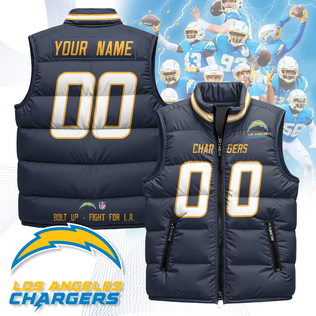 Personalized Los Angeles Chargers Unisex Puffer Vest