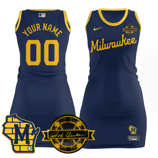 Milwaukee Brewers Limited Custom Jersey Dress - Bob Uecker Patch - All Stitched