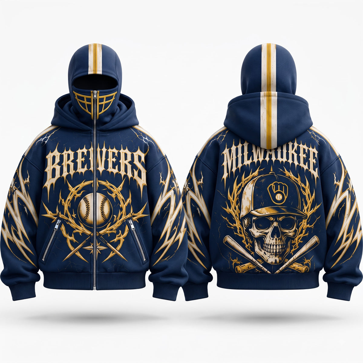 MIL Gothic Style Mask Zip Up Hoodie - Printed