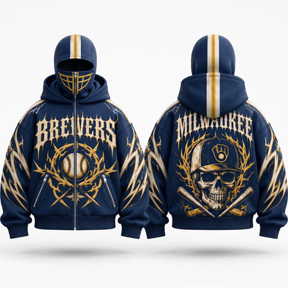 MIL Gothic Style Mask Zip Up Hoodie - Printed