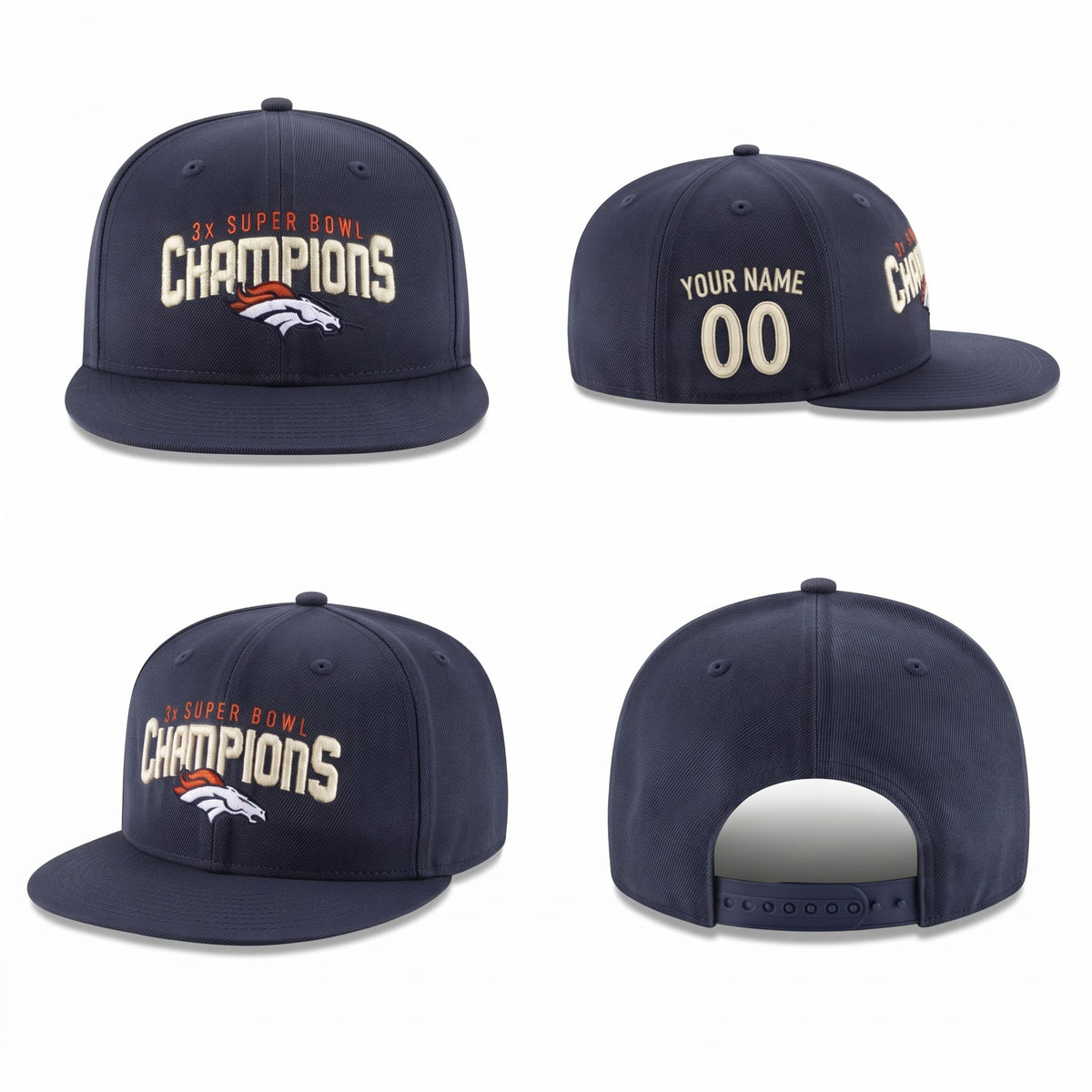 DEN 3x Super Bowl Champions Custom Snapback Cap - Embroidered