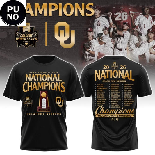 OU 2026 NCAA Men’s Baseball National Champions Two Side T-Shirt