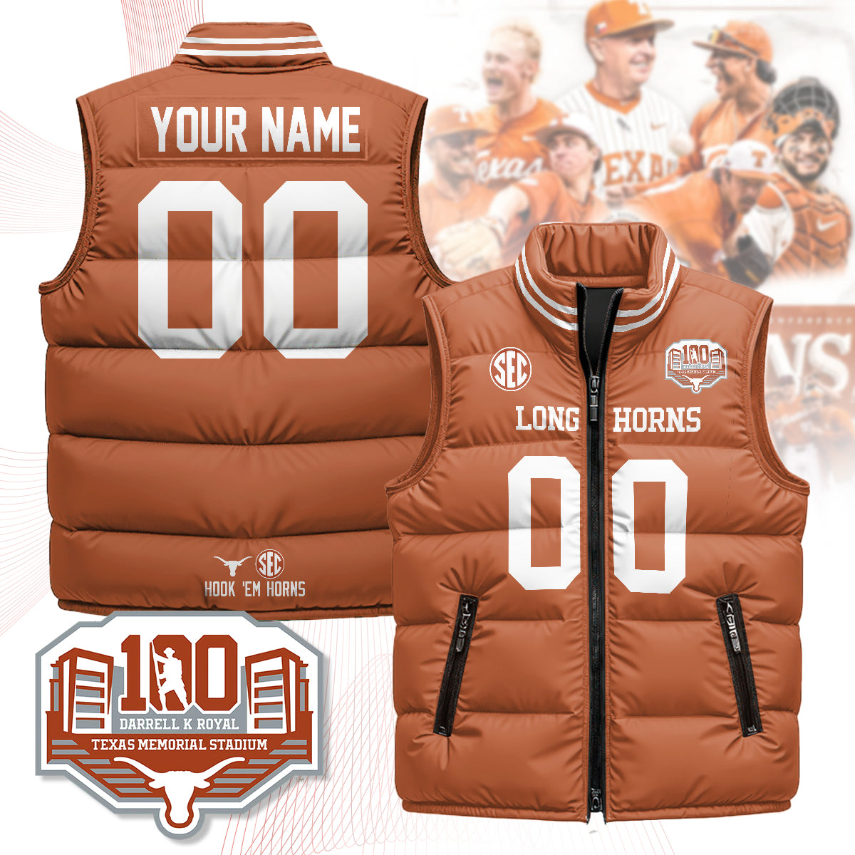 Personalized Texas Longhorns Unisex Puffer Vest