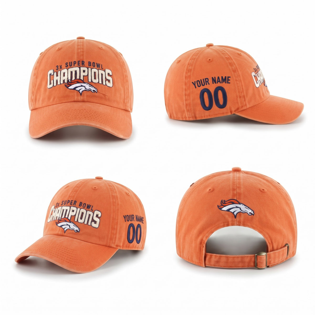DEN 3x Super Bowl Champions Custom Wash Hat - Embroidered