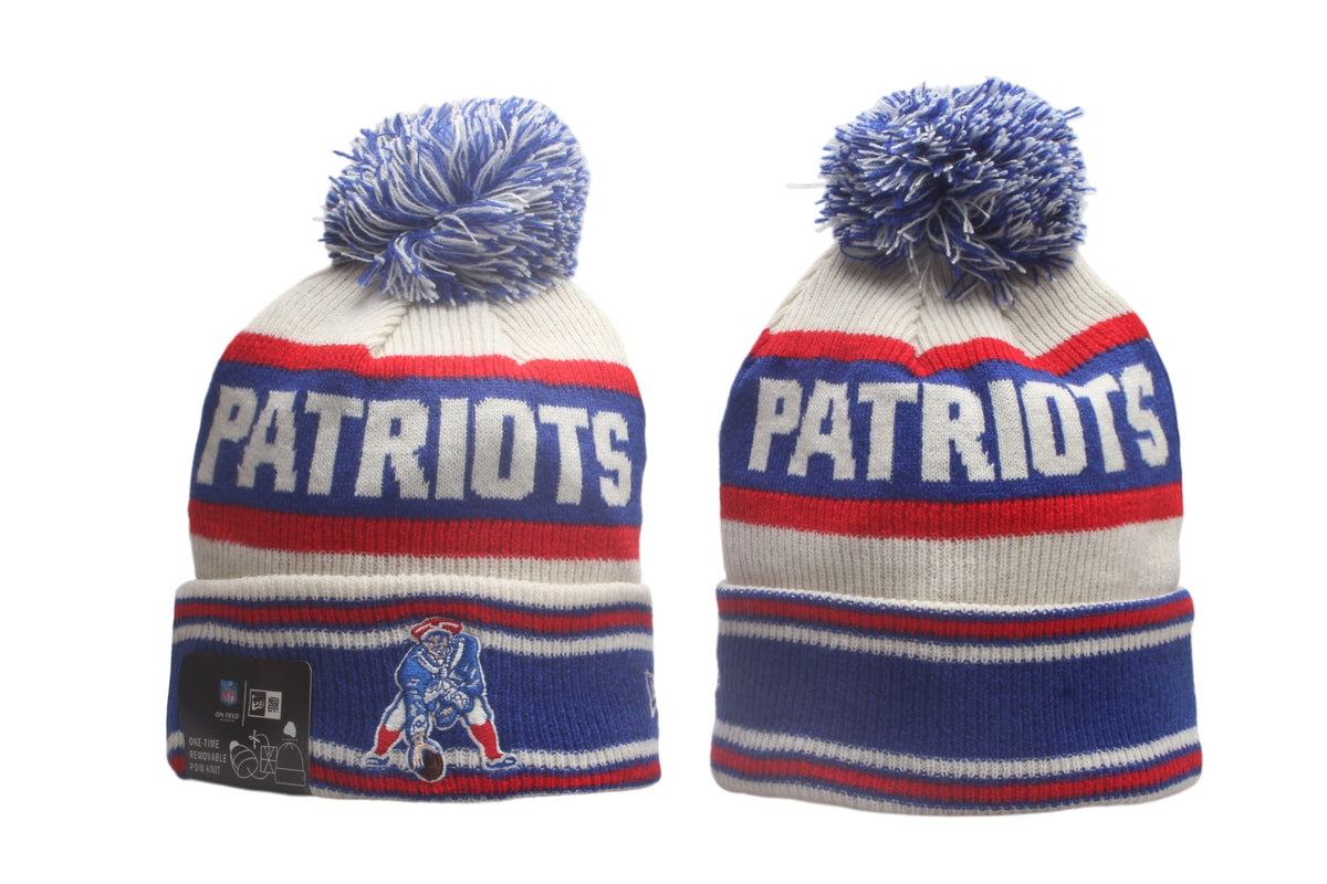 New England Patriots Cuffed Knit Hat with Pom - Embroidered Patch