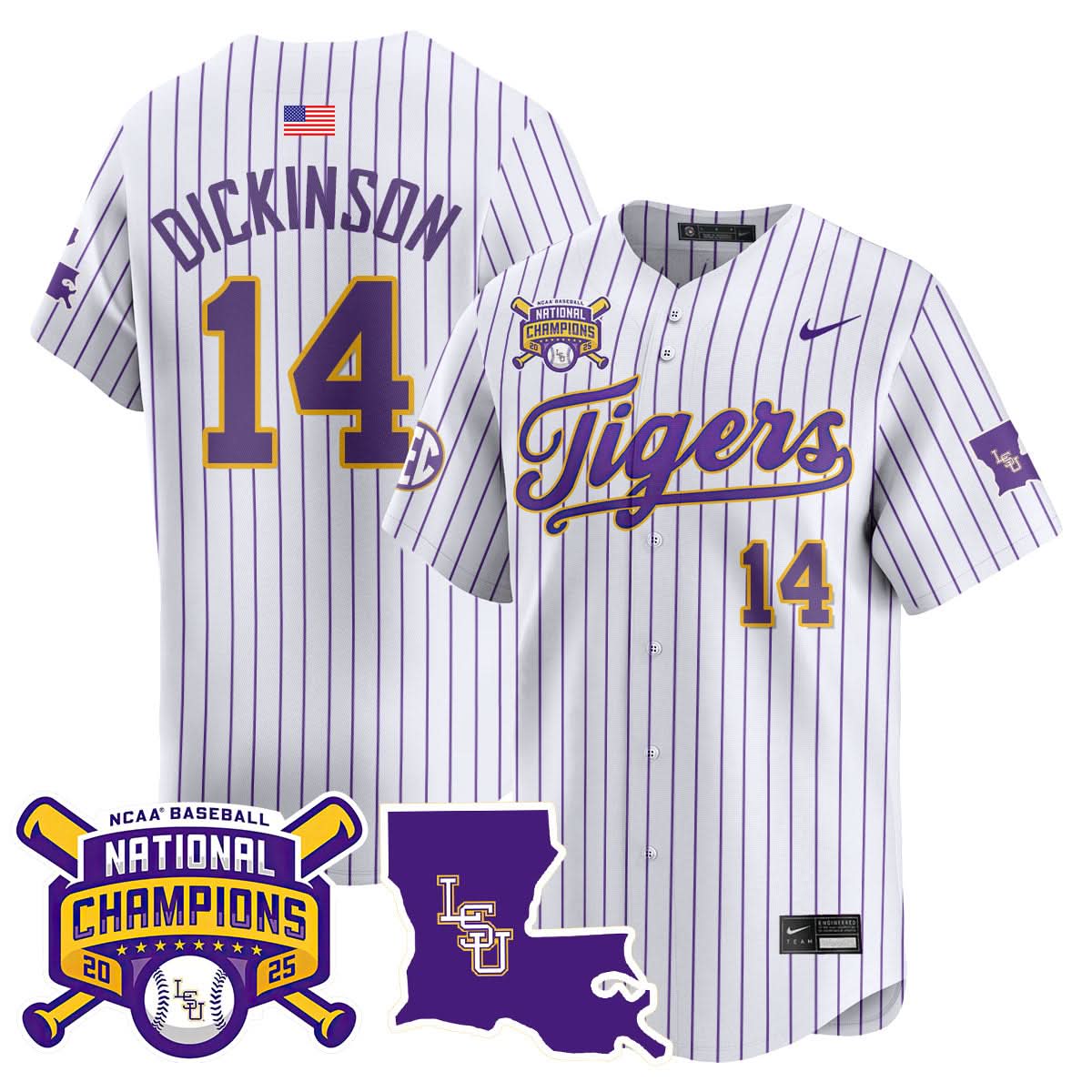 LSU Tigers 2025 College World Series Champions Limited Jersey - All Stitched