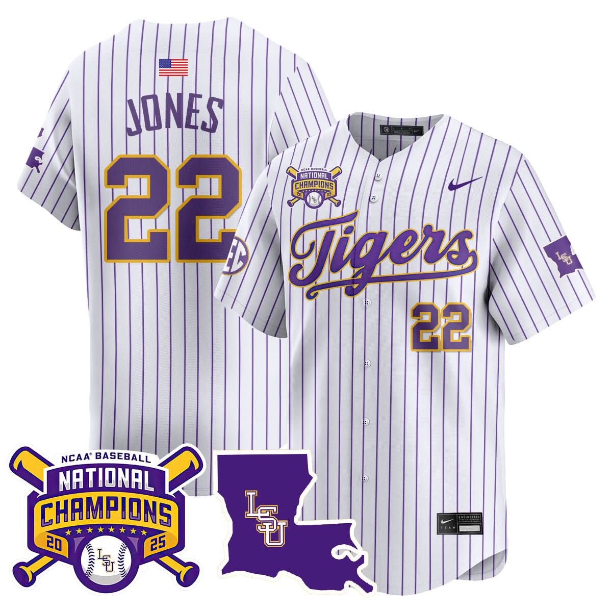 LSU Tigers 2025 College World Series Champions Limited Jersey - All Stitched