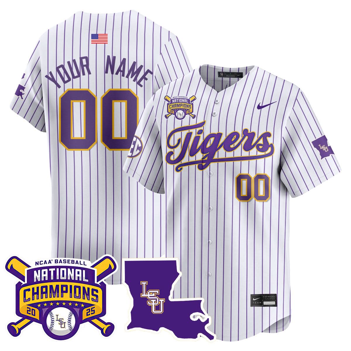 LSU Tigers 2025 World Series Champions Limited Custom Jersey - All Stitched
