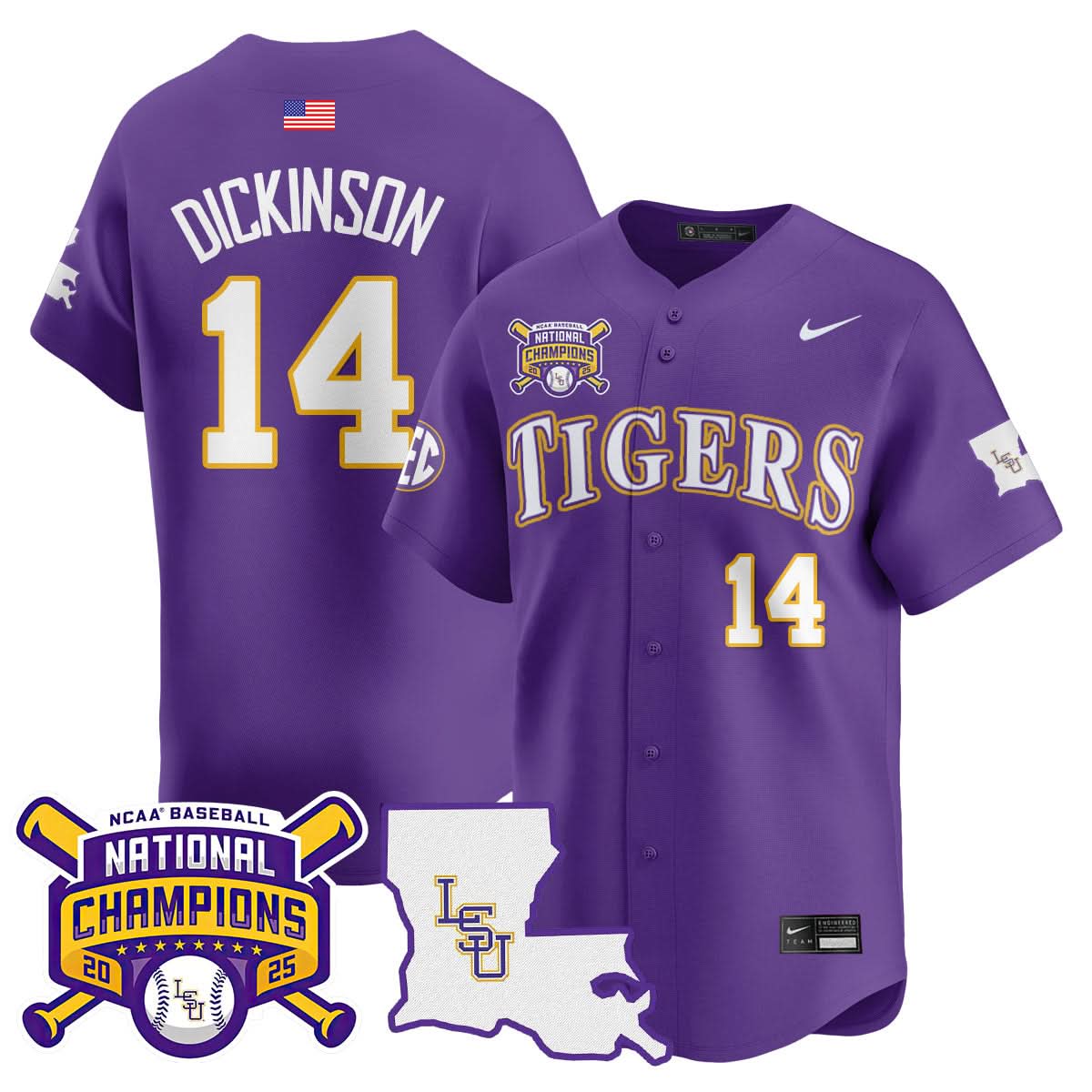 LSU Tigers 2025 College World Series Champions Limited Jersey - All Stitched