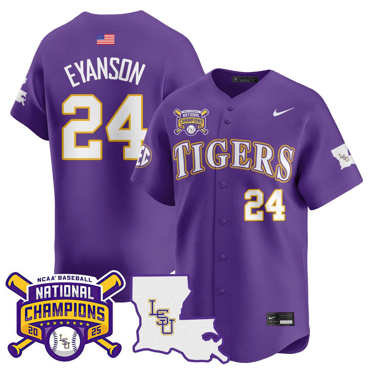 LSU Tigers 2025 College World Series Champions Limited Jersey - All Stitched