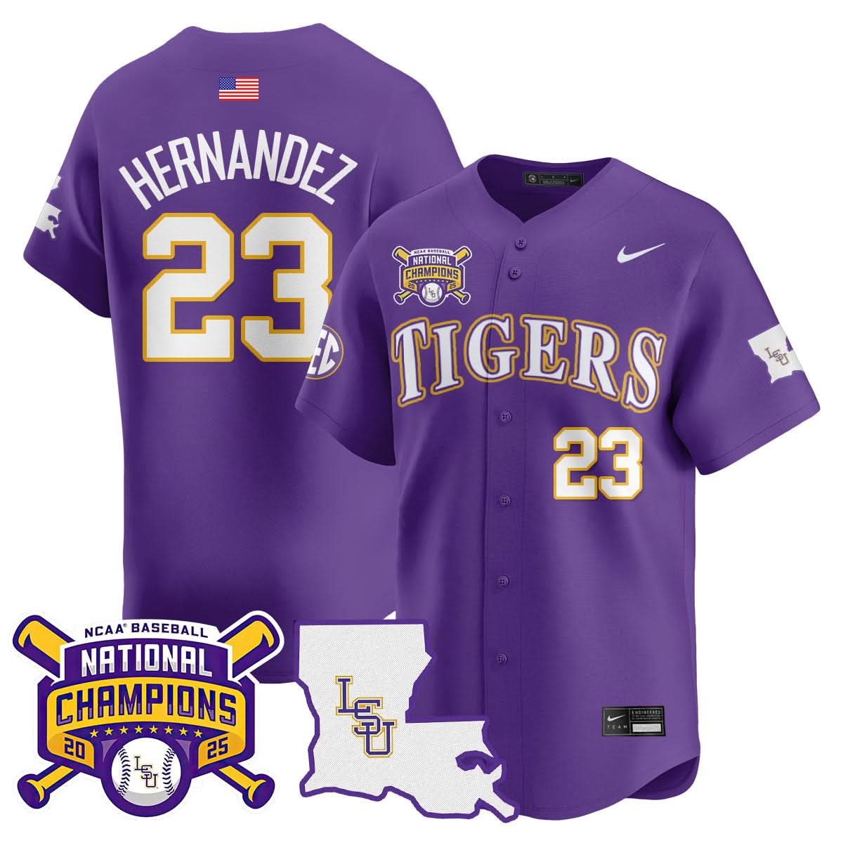 LSU Tigers 2025 College World Series Champions Limited Jersey - All Stitched