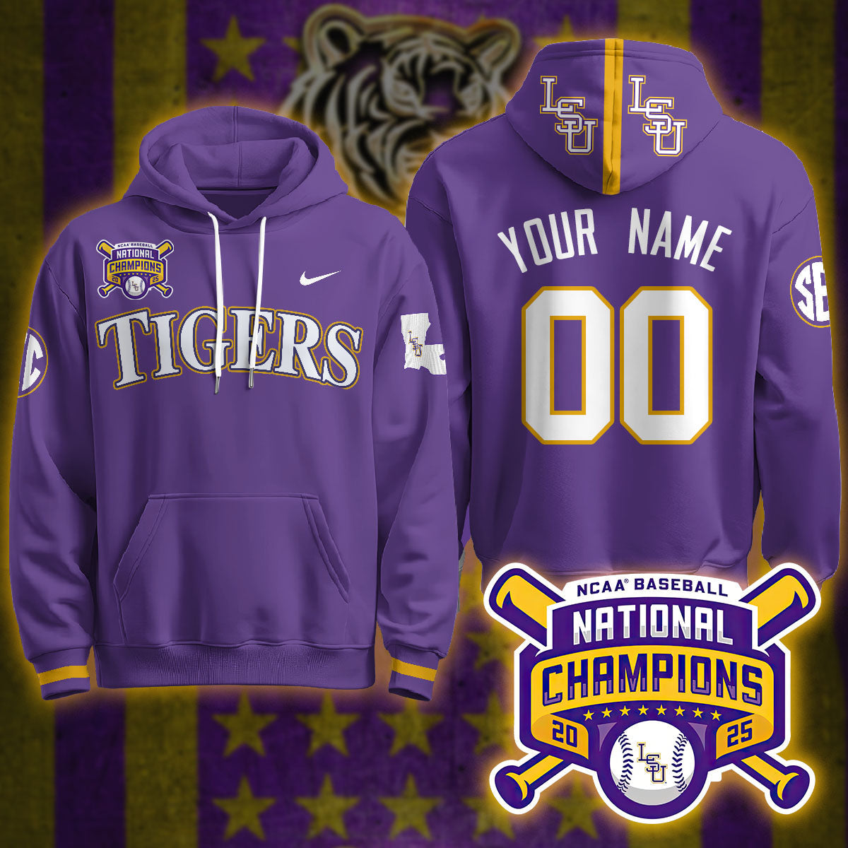 LSU Tigers 2025 World Series Champions Limited Custom Hoodie - All Stitched