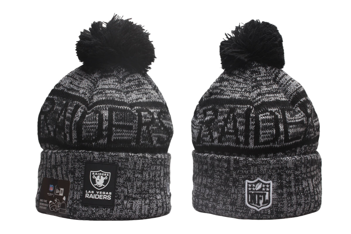 Las Vegas Raiders Cuffed Knit Hat with Pom - Rubber Patch