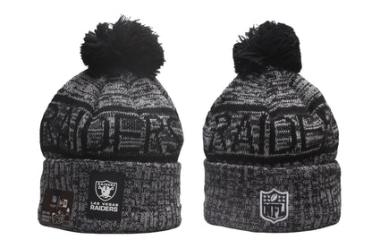 Las Vegas Raiders Cuffed Knit Hat with Pom - Rubber Patch