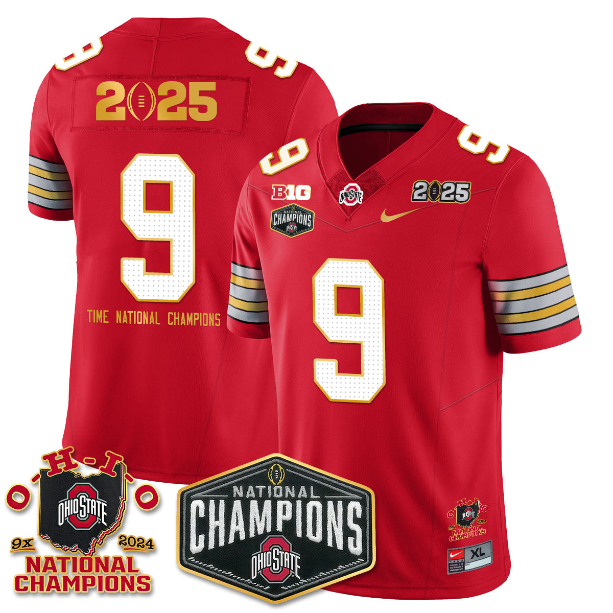 Ohio State Buckeyes 'Heritage Stripe' 2025 CFP Patch - National Champions Jersey N8 - All Stitched