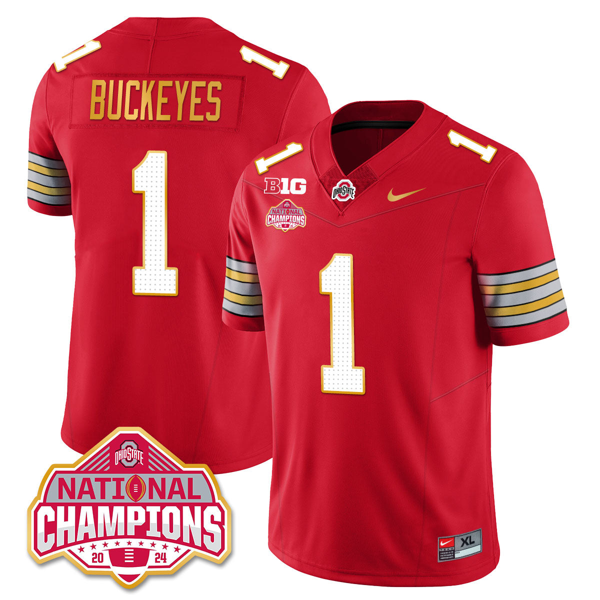 Ohio State Buckeyes 'Heritage Stripe' 2025 CFP Patch - National Champions Gold Jersey - All Stitched