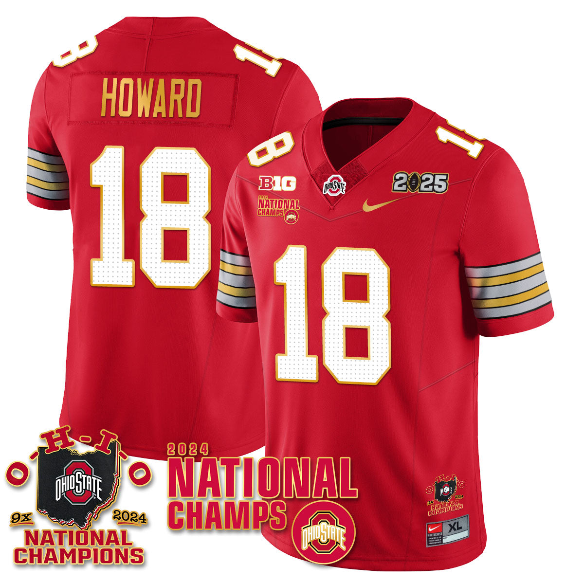 Ohio State Buckeyes 'Heritage Stripe' 2025 CFP Patch - National Champions Jersey N6 - All Stitched