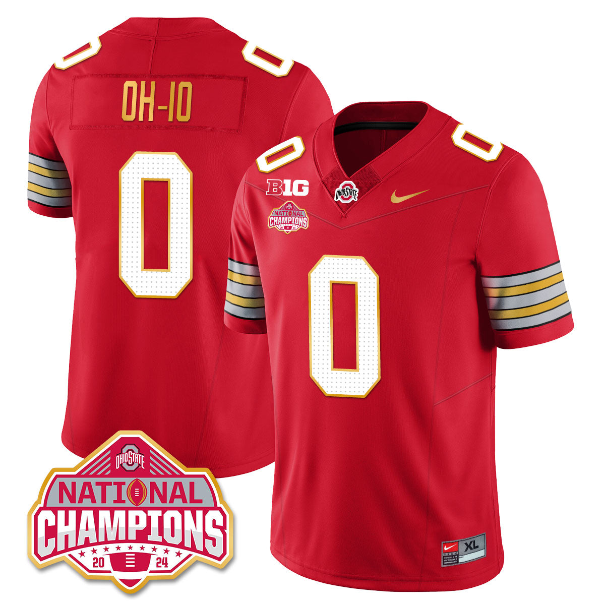 Ohio State Buckeyes 'Heritage Stripe' 2025 CFP Patch - National Champions Gold Jersey - All Stitched