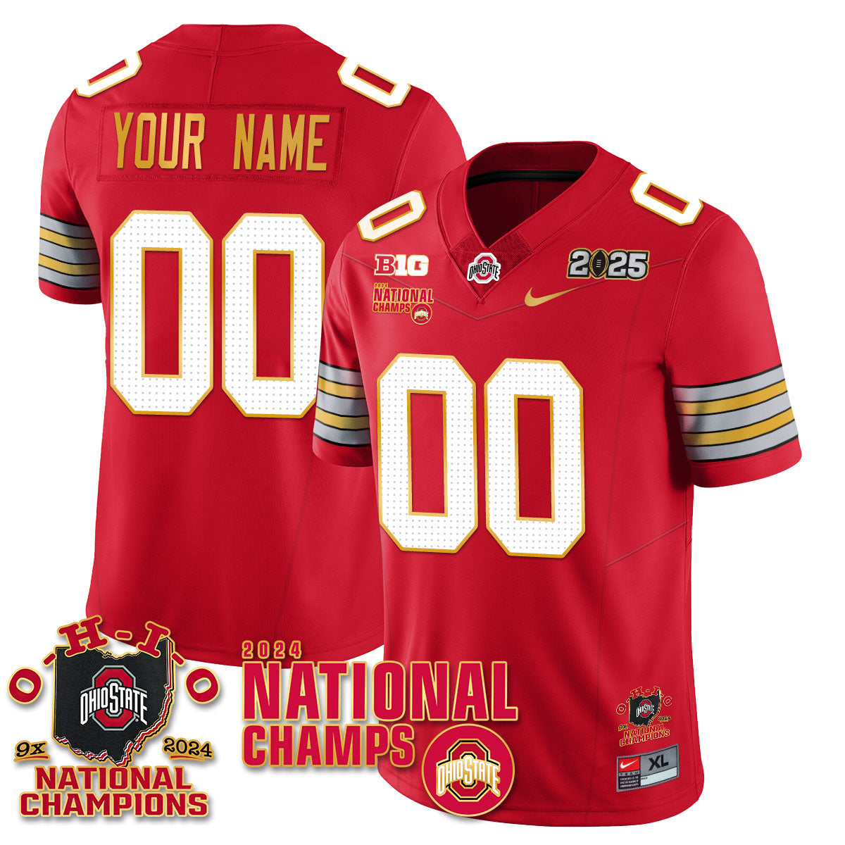 Custom Gender/Name Ohio State Buckeyes 'Heritage Stripe' 2025 CFP Patch - National Champions Gold Custom Jersey N6 - All Stitched