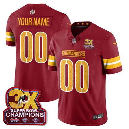 Custom WAS 3-Time Champions Patch Vapor Limited Jersey - All Stitched
