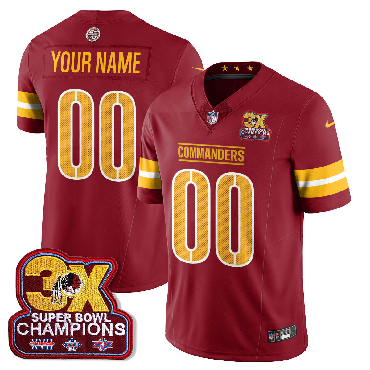 WAS 3-Time Champions Patch Vapor Limited Jersey - All Stitched