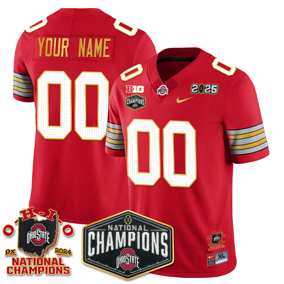 Custom Gender/Name Ohio State Buckeyes 'Heritage Stripe' 2025 CFP Patch - National Champions Gold Custom Jersey N8 - All Stitched