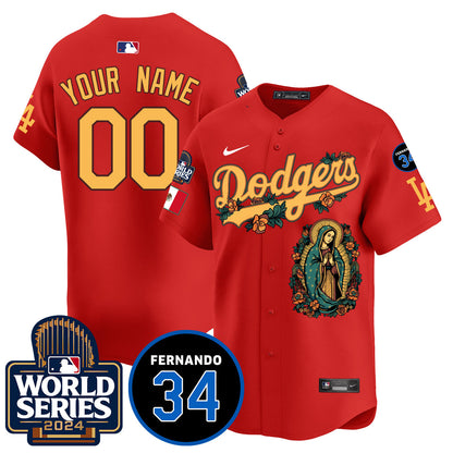 Dodgers Guadalupe - Fernando Valenzuela Memorial Custom Jersey - All Stitched