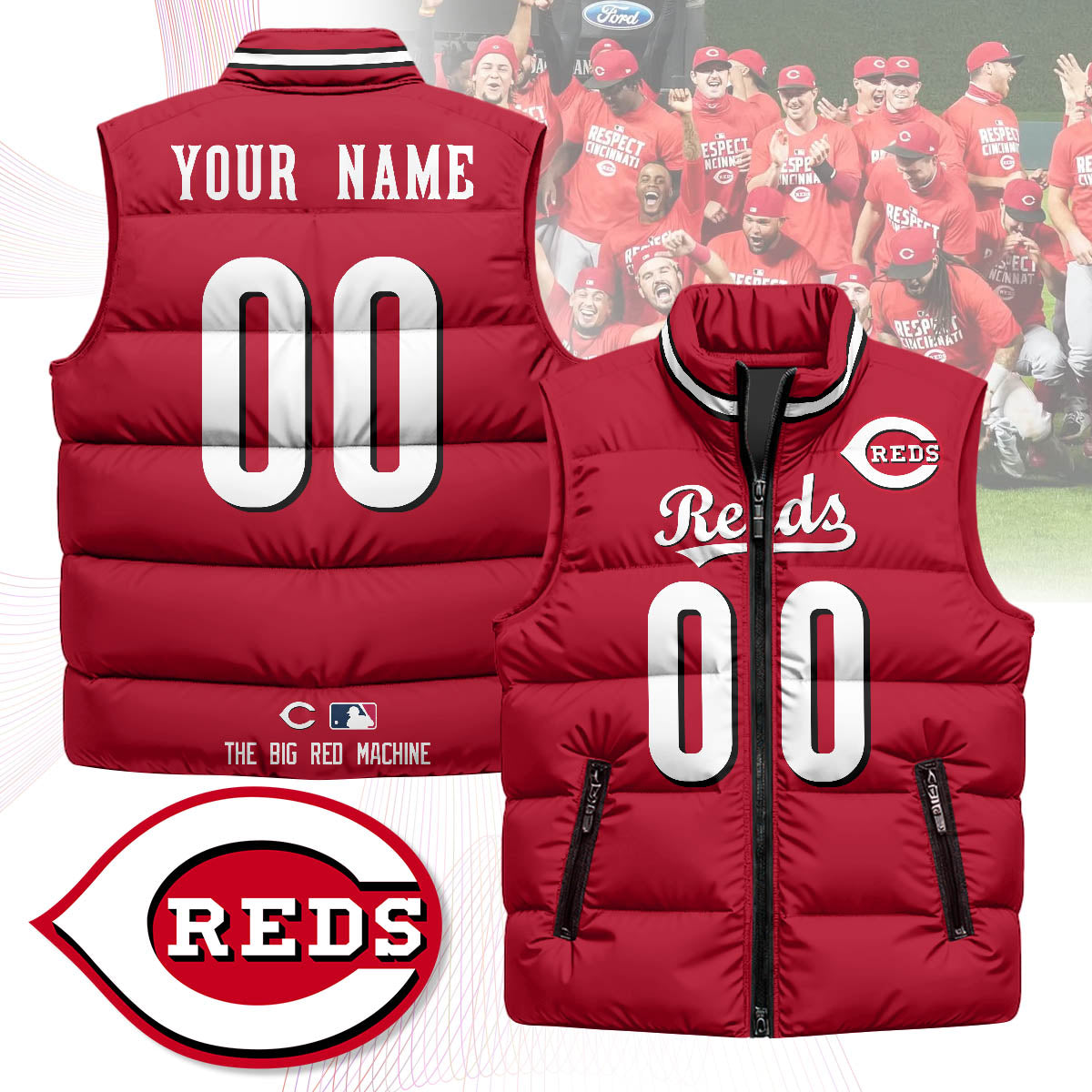 Personalized Cincinnati Reds Unisex Puffer Vest