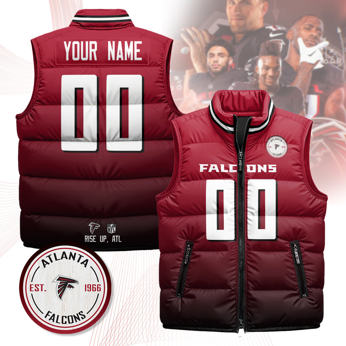 Personalized Atlanta Falcons Unisex Puffer Vest