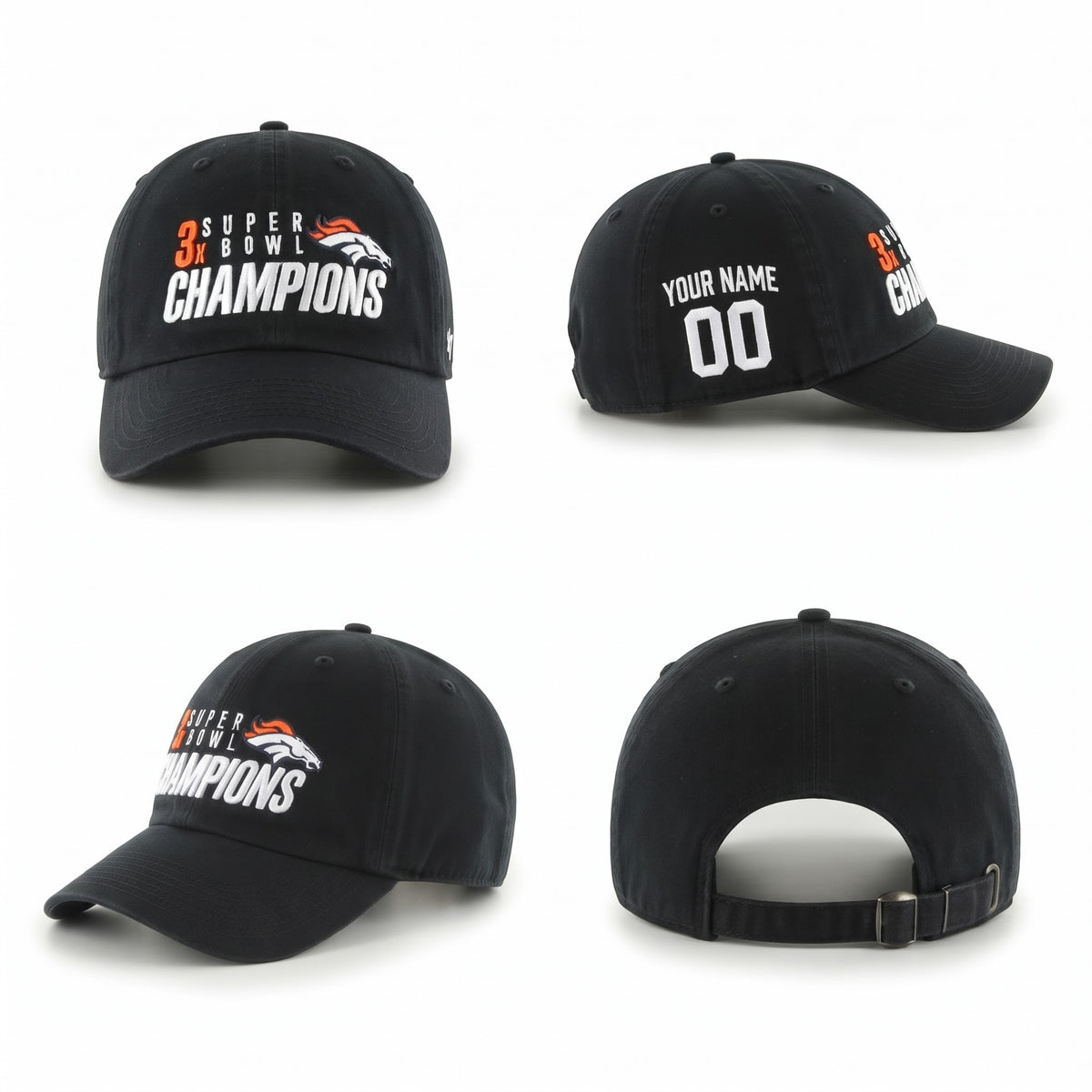 DEN 3x Super Bowl Champions Custom Wash Hat - Embroidered V2
