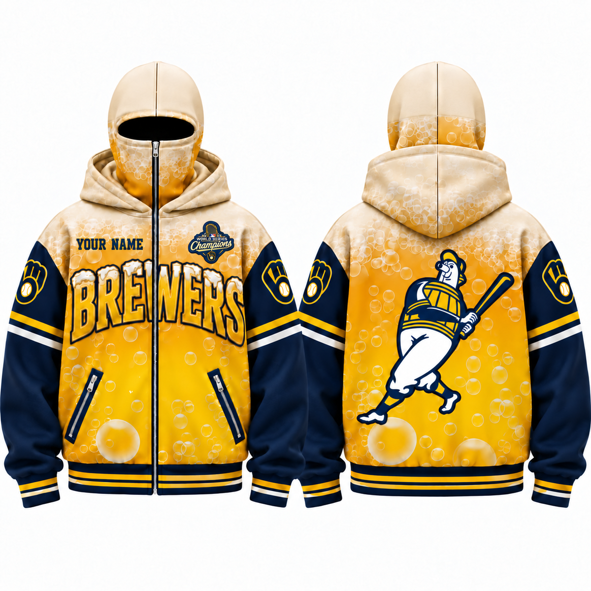 MIL Beer Style Personalized Mask Zip Up Hoodie - Printed