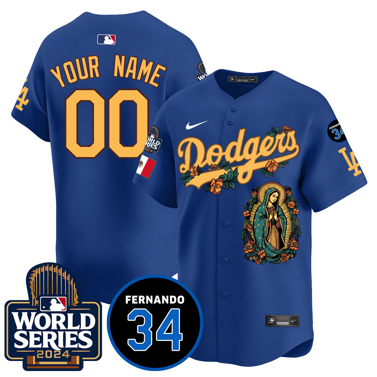 Dodgers Guadalupe - Fernando Valenzuela Memorial Custom Jersey - All Stitched