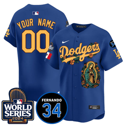 Dodgers Guadalupe - Fernando Valenzuela Memorial Custom Jersey - All Stitched