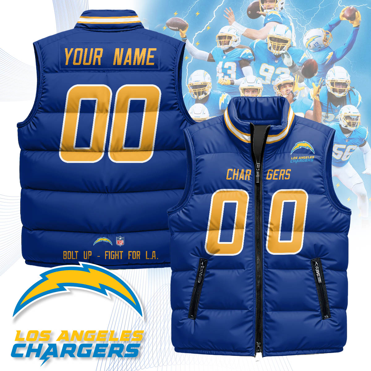 Personalized Los Angeles Chargers Unisex Puffer Vest